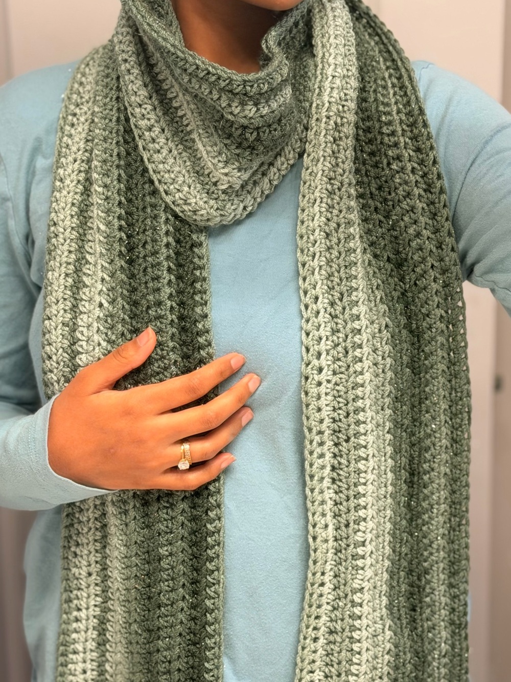 Cozy Green Ombre Crochet Women's scarf. 🧣